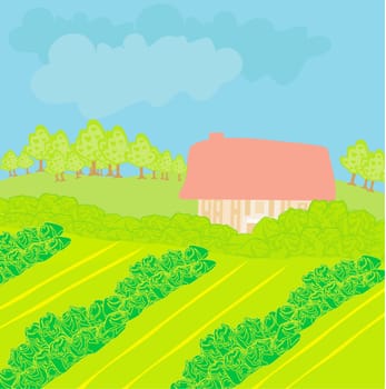 Vector Landscape - Farm and fields