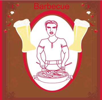 man cooking on his barbecue. vector invitation