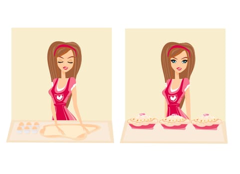 Housewife serving cake