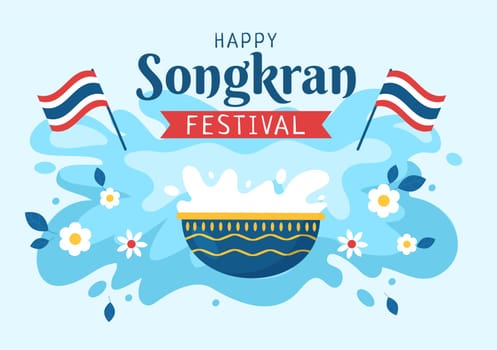 Happy Songkran Festival Day Hand Drawn Cartoon Illustration Playing Water Gun in Thailand Celebration in Flat Style Background Design
