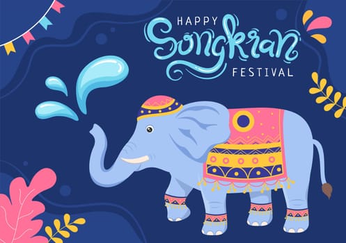 Happy Songkran Festival Day Hand Drawn Cartoon Illustration Playing Water Gun in Thailand Celebration in Flat Style Background Design
