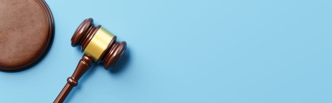 Judge's Gavel on Blue Background with Copy Space 3D Render Illustration