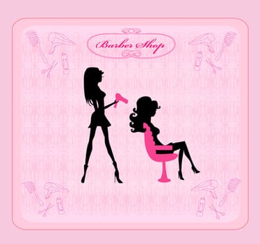 Vector illustration of the beautiful woman in hairdressing salon