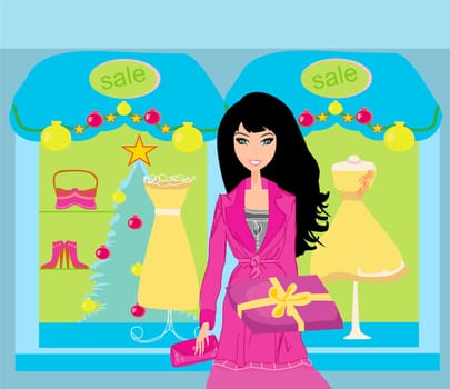 fashion shopping girl with shopping bags and gift box
