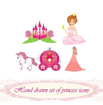 Hand drawn set of princess icons