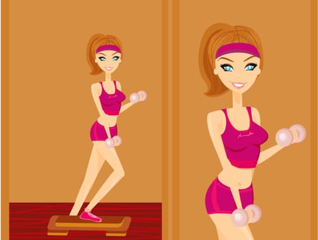 beautiful girl exercising in a gym