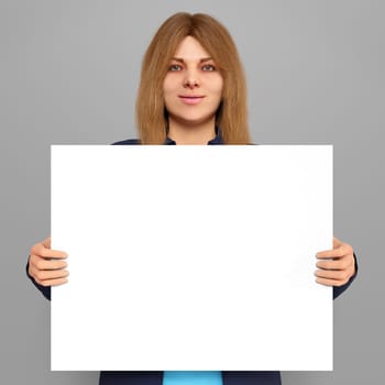 girl hold canvas white copy space 16 x 20 photo enlargement selling art online 3D illustration
