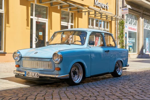 well preserved car Trabant from GDR production in the old town of Wittenberg in Germany