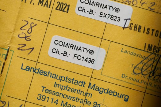 international vaccination card with proof of vaccinations with a Corona vaccine