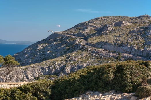 Serpentine road in the mountains. Mountain road on the west coast of Mallorca, Spain.