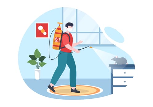 Pest Control Service with Exterminator of Insects, Sprays and House Hygiene Disinfection in Flat Cartoon Background Illustration