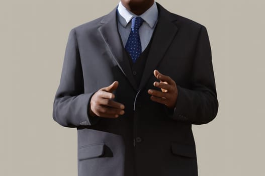 3D Illustration. 3D Rendering. Business man with empty hand presenting something