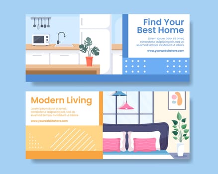 Real estate Horizontal Banner Template Flat Cartoon Background Vector Illustration