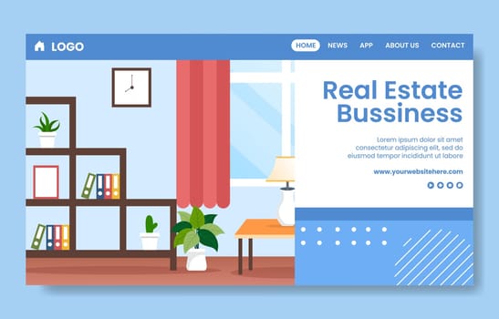 Real estate Social Media Landing Page Template Flat Cartoon Background Vector Illustration