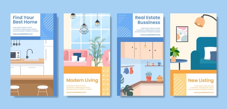 Real estate Social Media Stories Template Flat Cartoon Background Vector Illustration