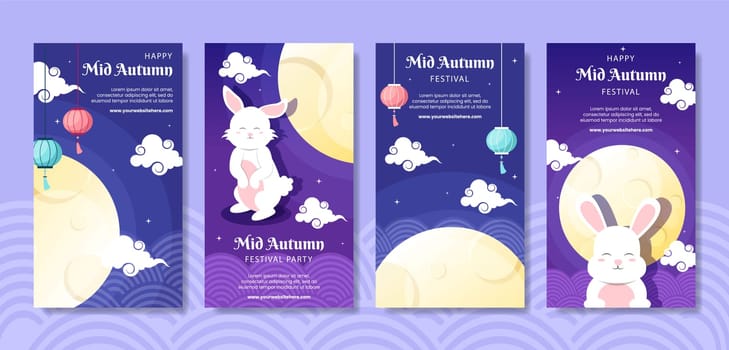 Mid Autumn Social Media Stories Template Flat Cartoon Background Vector Illustration