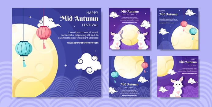 Mid Autumn Social Media Post Template Flat Cartoon Background Vector Illustration