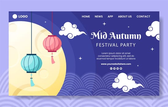 Mid Autumn Social Media Landing Page Template Flat Cartoon Background Vector Illustration