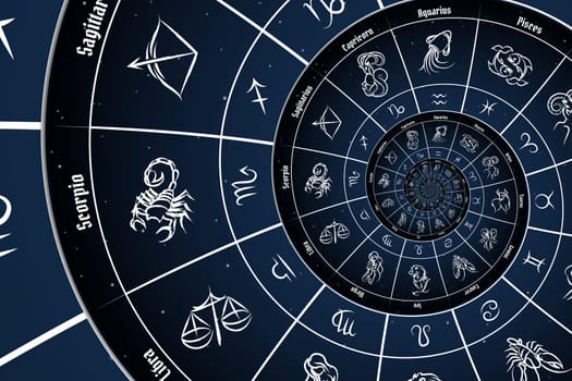 Zodiac Signs Horoscope background. Concept for fantasy and mystery - blue