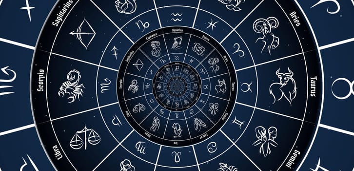 Astrological background with zodiac signs and symbol - blue