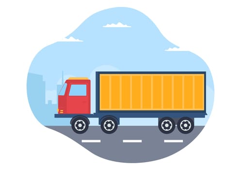 Trucking Transportation Cartoon Illustration with Cargo Delivery Services or Cardboard Box Sent to the Consumer in Flat Style Design