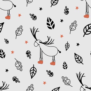 Seamless digital paper for children. Seamless pattern with deers. Reindeer. Scandinavian style. Light gray background.Modern vector illustration for textile and fabric design.