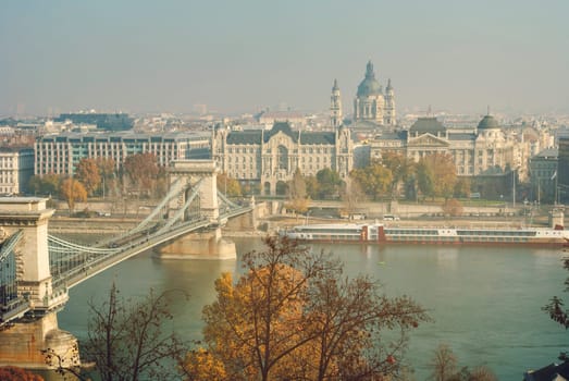 Chain bridge and parliament in Budapest, Hungary.