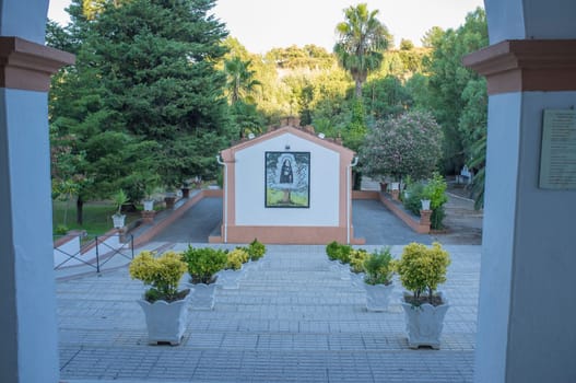 La Codosera, Spain - August 21th, 2021: Sanctuary of Our Lady of Chandavila. Exit arch