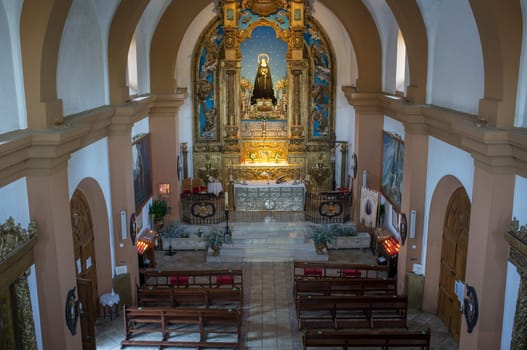La Codosera, Spain - August 21th, 2021: Sanctuary of Our Lady of Chandavila. Main nave