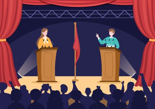 Politician Cartoon Hand Drawn Illustration with Election and Democratic Governance Ideas Participate in Political Debates in Front of Audience