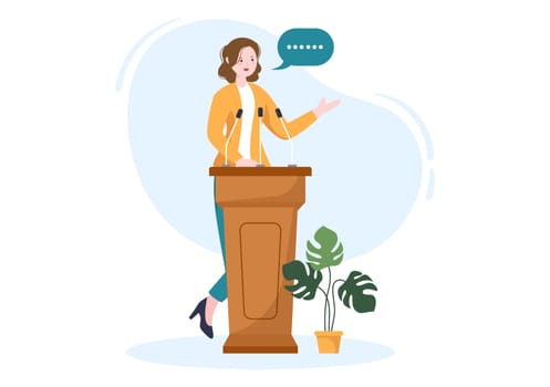 Politician Cartoon Hand Drawn Illustration with Election and Democratic Governance Ideas Participate in Political Debates in Front of Audience