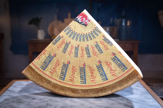 July 12 2022, Lyon, France : Tasted famous swiss cheese, Le Gruyere d'Alpage for lunch and food experience