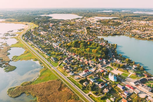 Braslav, Braslaw District, Vitebsk Voblast, Belarus. Aerial View Of Town. Famous Lakes.