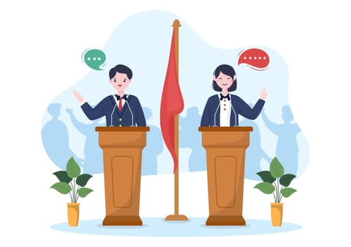 Political Candidate Cartoon Hand Drawn Illustration with Debates Concept for Promotion, Election Campaign, Active Discussion and Get Votes