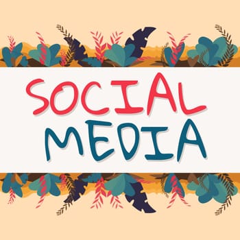 Conceptual display Social Media, Conceptual photo Online communication channel Networking Microblogging Frame With Leaves And Flowers Around And Important Announcements Inside.