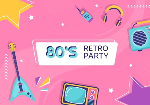 80s Party Background Template Flat Cartoon Vector Illustration