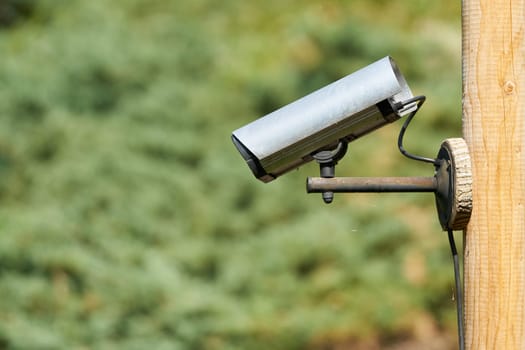 Surveillance camera at the storage yard of a construction site in Magdeburg in Germany