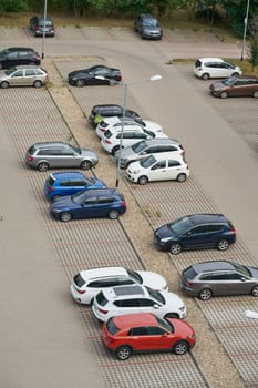 Bird's eye view of parking lot in Magdeburg city center in Germany