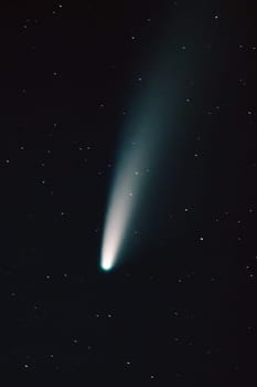 Comet Neowise C/2020 F3 Shines Bright In The Dark Night Starry Sky Comet At A Distance Of 104 Million Kilometres.