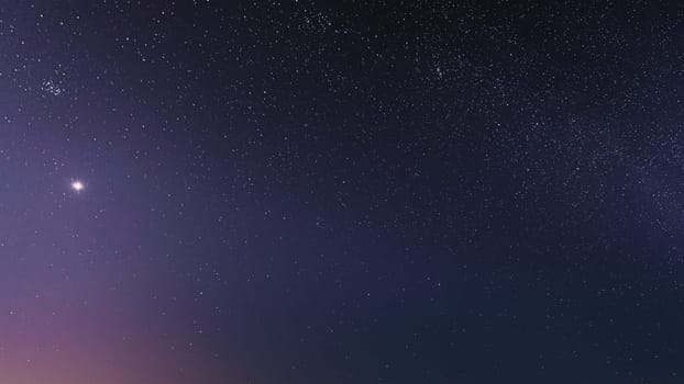Night Starry Sky With Glowing Stars. Bright Glow Of Planet Venus In Sky Among The Stars. Starry Backdrop Background.