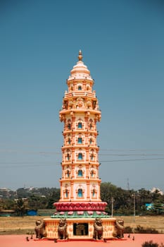 Mapusa, Goa, India. Lamp Tower Of The Shri Dev Bodgeshwar Sansthan Temple. It Has A Shrine Which Is Dedicated To Kanakeshwar Baba Or Bodgeshwar. Landmark And Popular Destination.