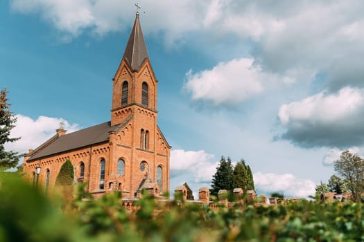 Opsa, Braslav District, Vitebsk Region, Belarus. Church Of St. John The Baptist In Sunny Day.