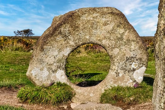 Men-an-Tol known as Men an Toll or Crick Stone - small formation of standing stones in Cornwall, United Kingdom