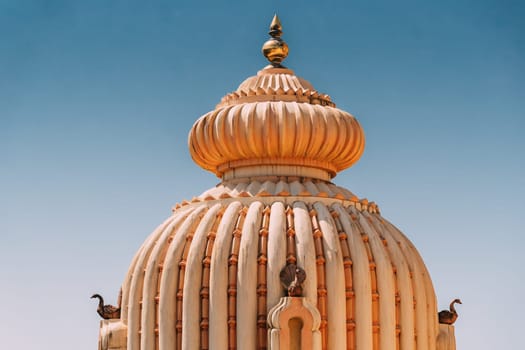Mapusa, Goa, India. The Shree Ganesh Mandir, Ganeshpuri Temple. Famous Landmark And Popular Destination. Close Up Details.