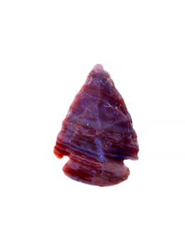 Ancient Prehistoric primitive stone arrowhead isolated over white