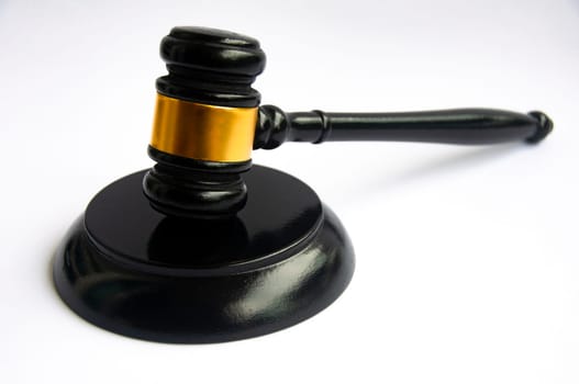Lawyer gavel on white cover background. Law and order concept