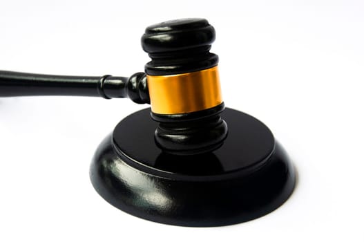 Lawyer gavel on white cover background. Law and order concept