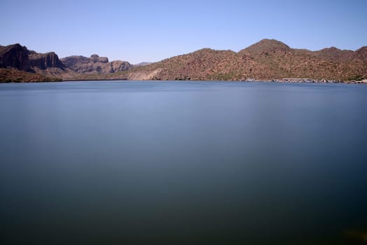 Mountains surrounding Saguaro lake in autumn Arizona