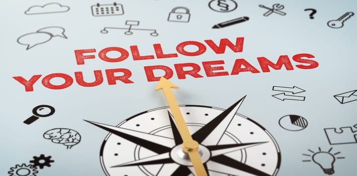 A compass with icons - Follow your dreams