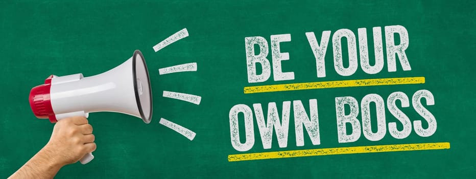 A man holding a megaphone - Be your own Boss